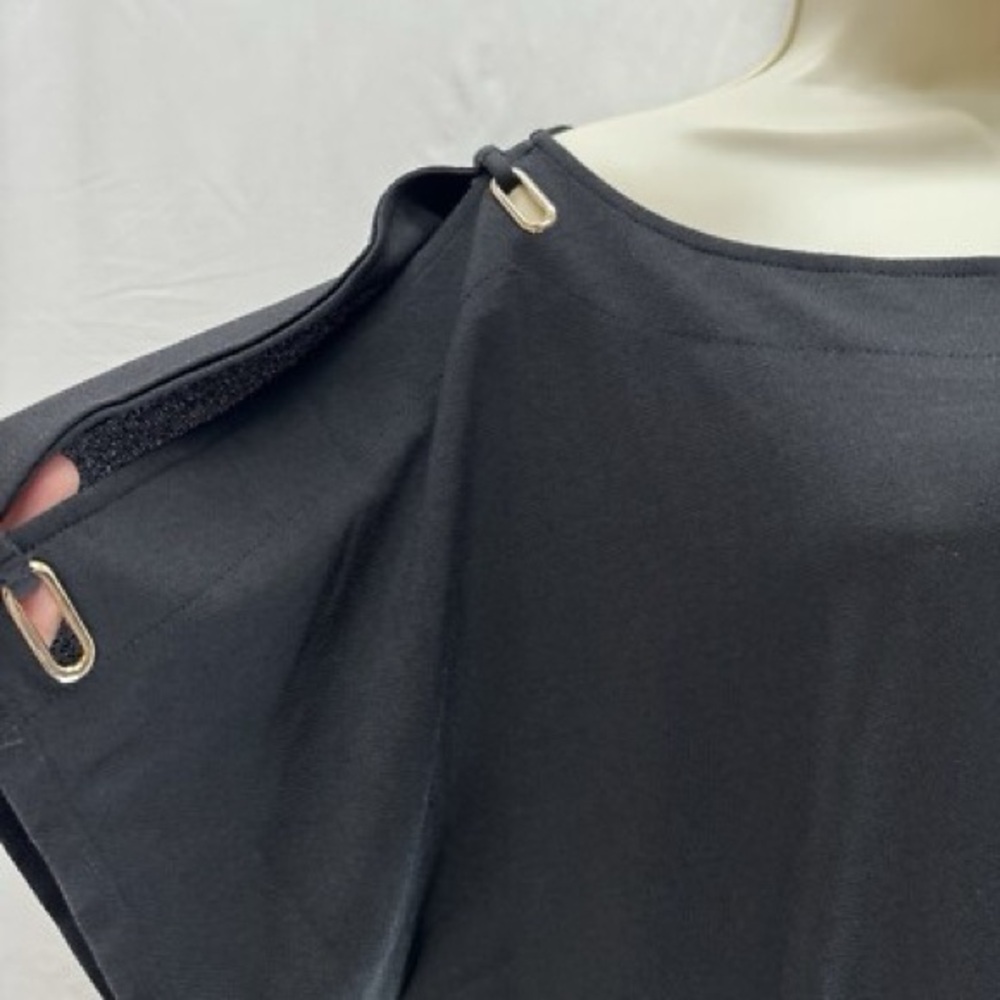 Cato Black Short Sleeve Open Shoulder Top with Metal Accents